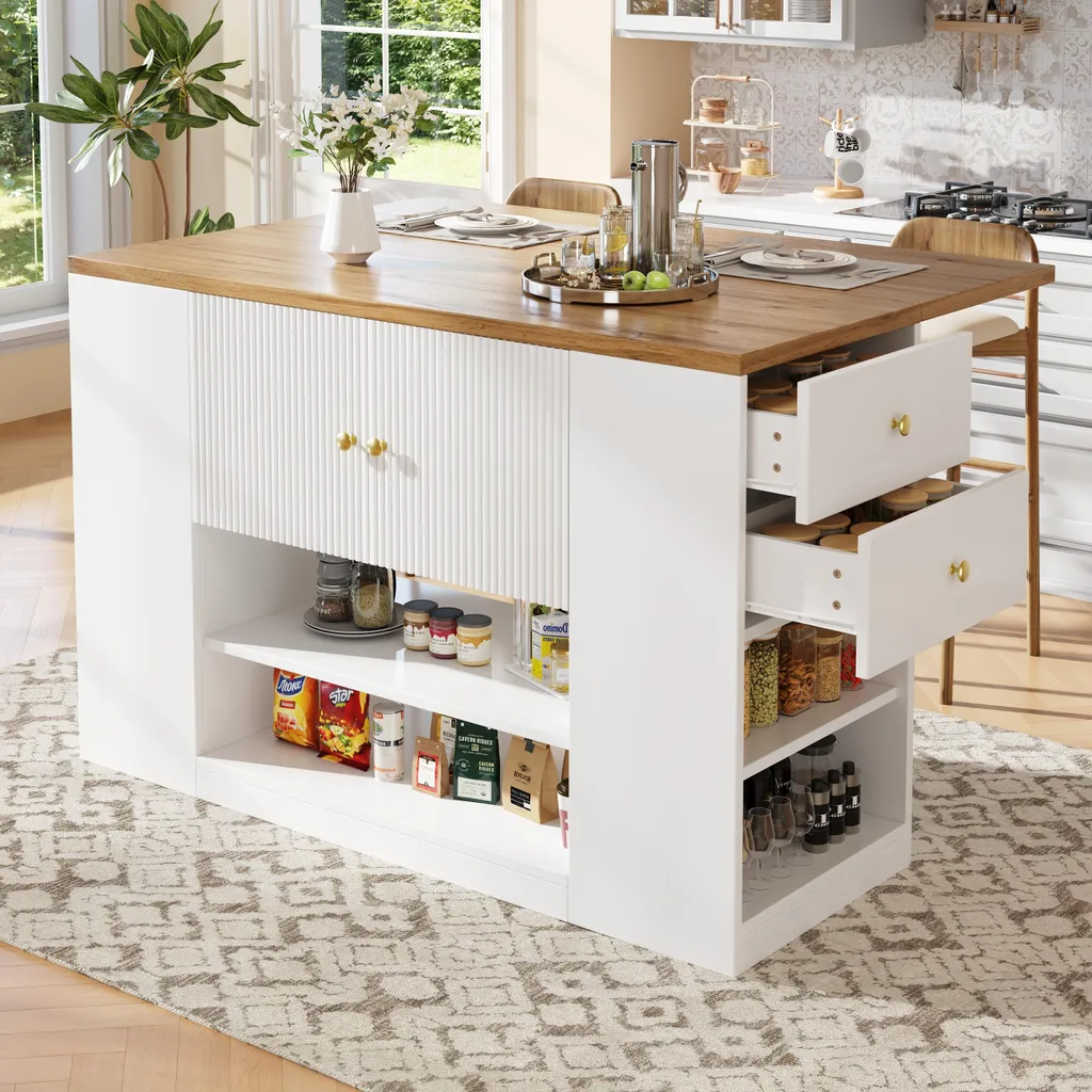 Table de bar extensible 140cm avec plateau rabattable et meuble bas