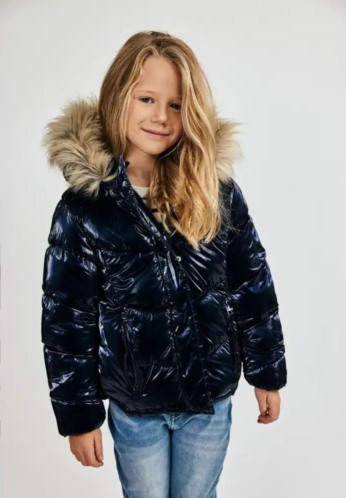 Minoti Winterjacke wattiert Kapuze Dunkelblau Gr. 140 für Mädchen