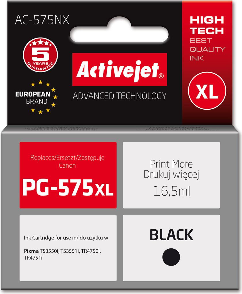 Activejet AC-575NX Tinte für Canon Drucker, Ersatz für Canon PG-575XL; Supreme; 16,5 ml; schwarz