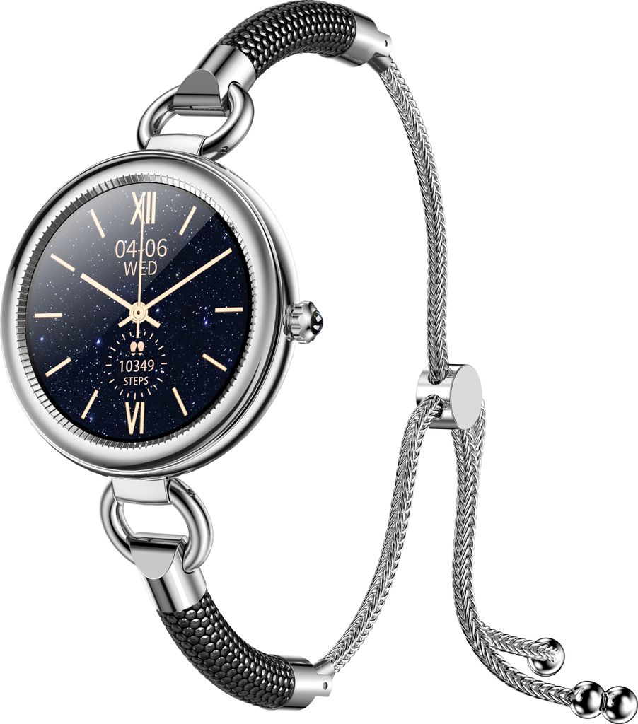 INF Elegante Smartwatch mit Herzfrequenz, Schrittzähler, Kalorien, Sportmodi, IP67 Schwarz