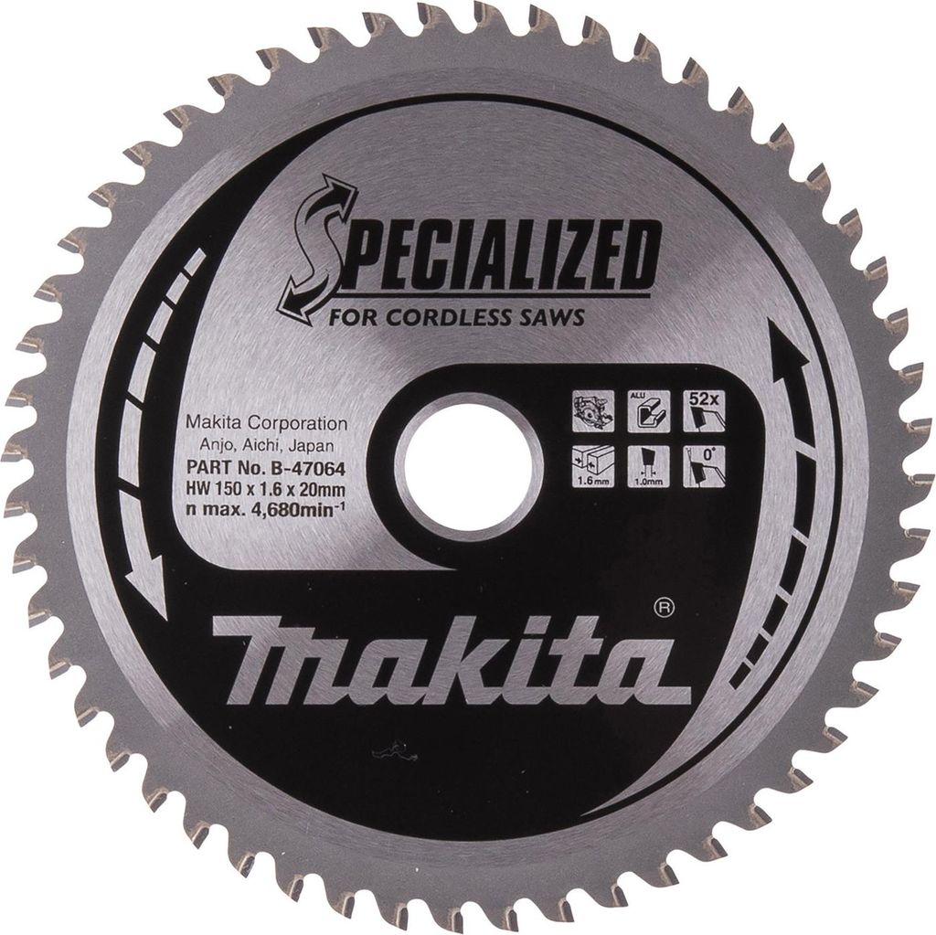 Makita B-47064 Specialized TCT Kreissägeblatt 150x20mm 52T Aluminium
