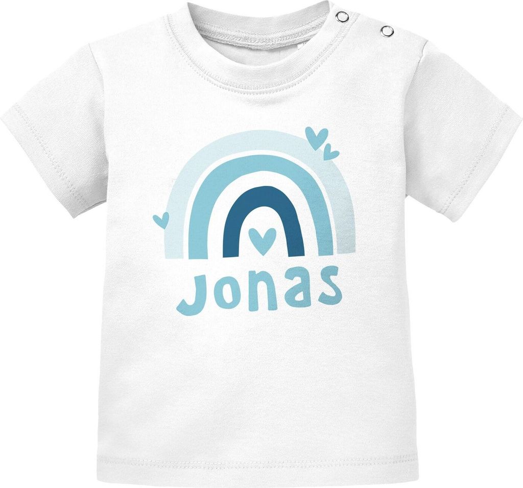 Baby T-Shirt mit Namen personalisiert Regenbogen Skandi Stil Mädchen Jungen kurzarm Baumwolle SpecialMe Jungs weiß 56/62 (1-3 Monate)