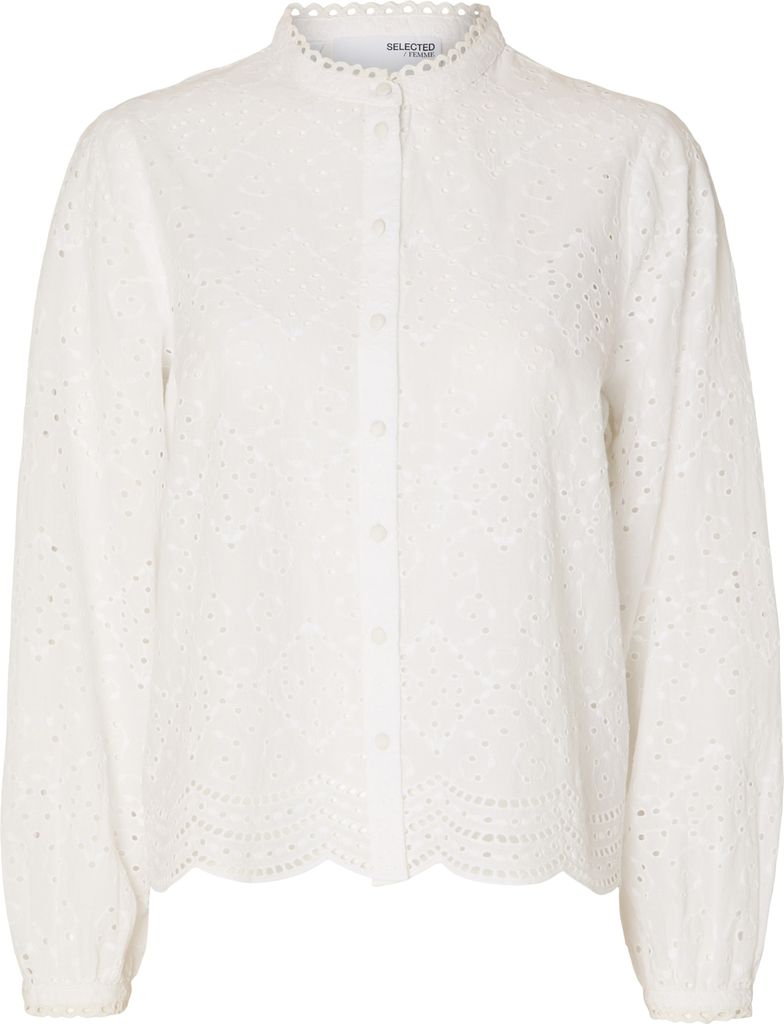 Bluse mit Lochstickerei Design Feines Muschelsaum Hemd | 36 Produktbild 