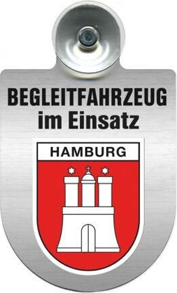 Einsatzschild mit Saugnapf - Begleitfahrzeug im Einsatz - incl. Regionenwappen 309457 Color - Region Hamburg
