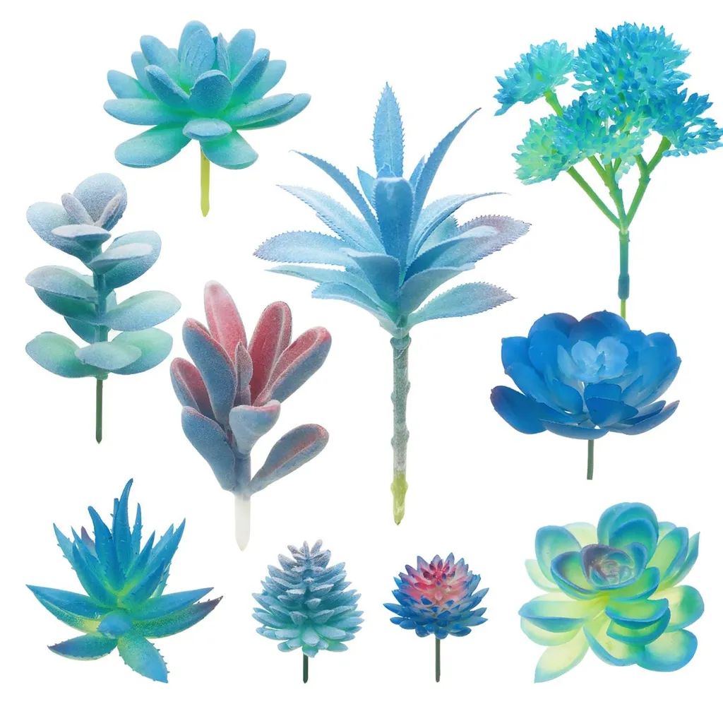 Décoration de jardin féerique : 10 plantes succulentes artificielles bleues