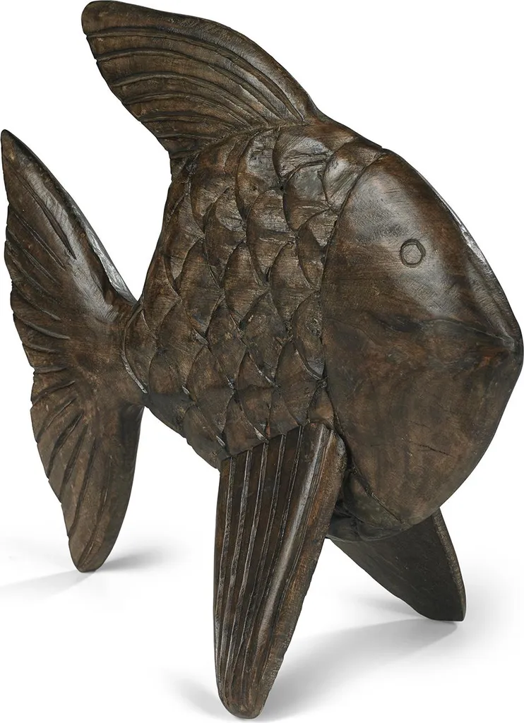 Figure de poisson sculpture 38 x 15 x 34 cm en résine argentée chic