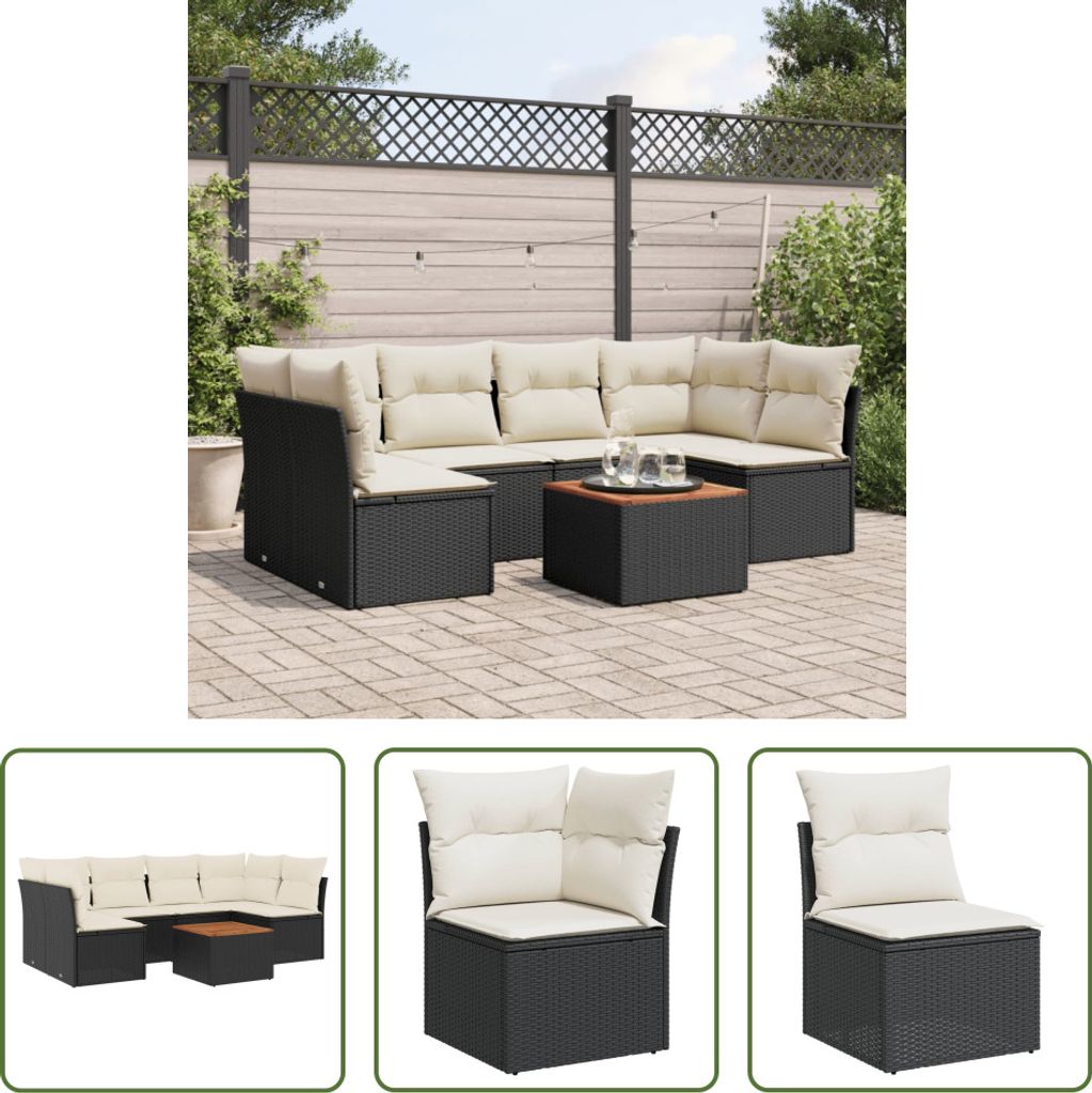 The Living Store 7-tlg. Garten-Sofagarnitur mit Kissen Schwarz Poly Rattan
