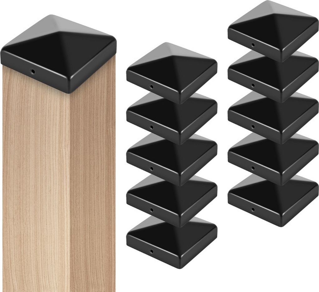 Yakimz 10x Pfostenkappe Pfostenkappe Pyramide Zaunkappe Zierkappe Pfahl für Holzpfosten Schwarz 71*71mm