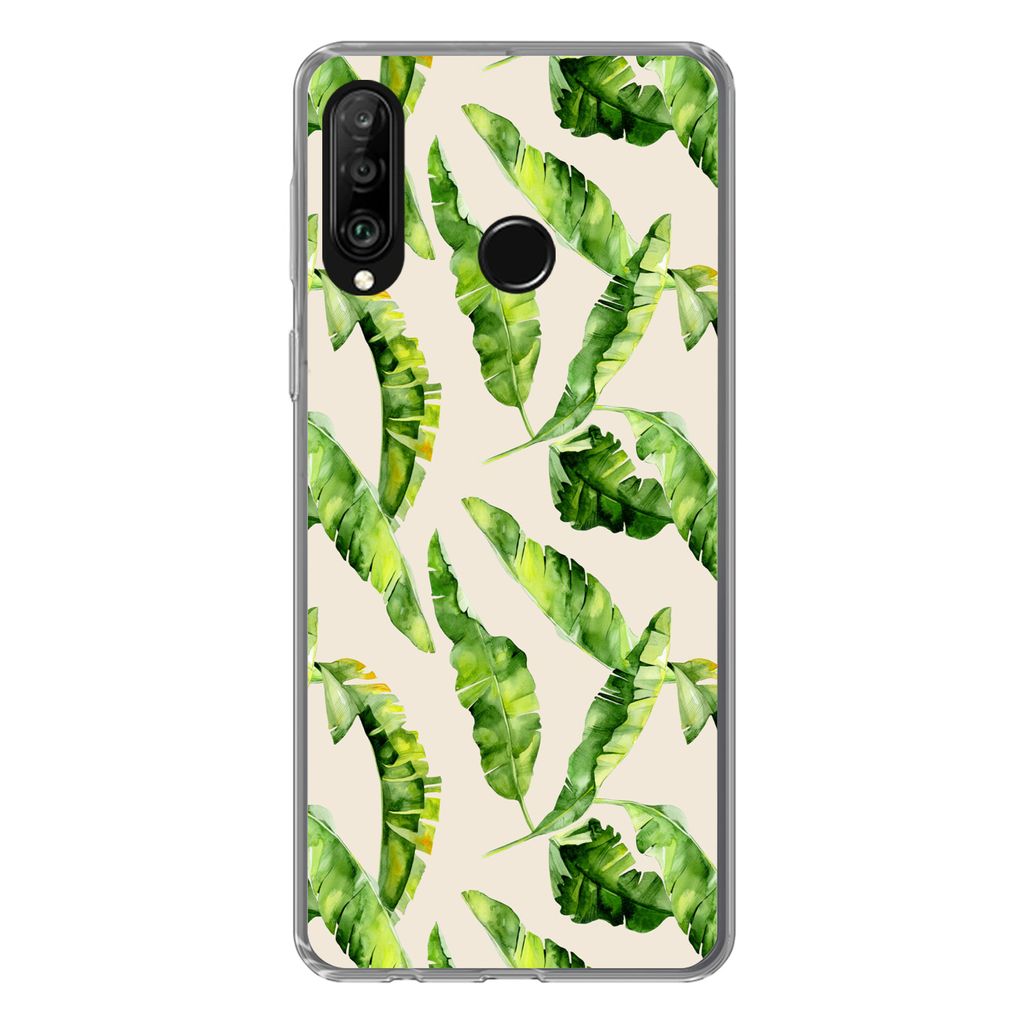 MuchoWow Handyhülle Schutzhülle Hülle für Huawei P30 Lite Blatt - Tropisch - Muster Silikon Softcase Handy Hülle - Handyhülle