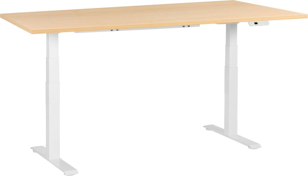BELIANI Schreibtisch Hellbraun u. Weiß Melamin 180x72cm Elektrisch Höhenverstellbar Rechteckig USB Metallgestell Modern Büro Steh-Sitz-Tisch Ste...