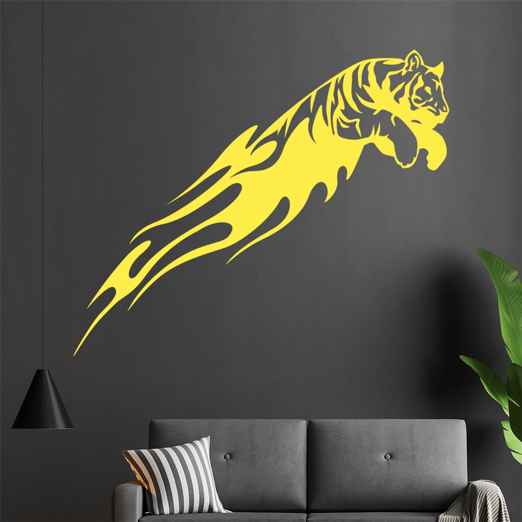 Flammen Tiger Wandtattoo in 6 Größen - Wandaufkleber Wall Sticker - Dekoration, Küche, Wohnzimmer, Schlafzimmer, Badezimmer