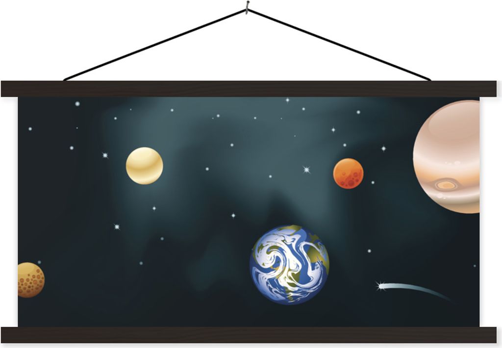 MuchoWow Textilposter Eine Illustration des Sonnensystems mit unserem Planeten 150x75 cm mit schwarzem Rahmen - Posterleiste