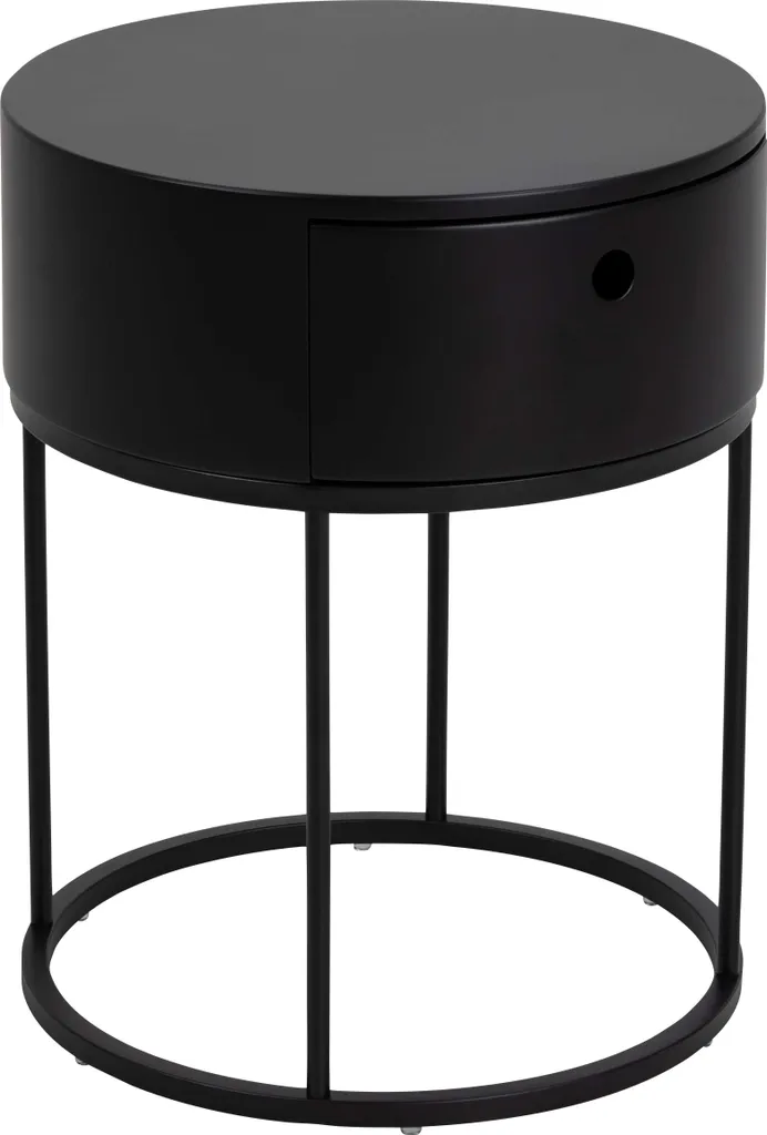 Polo table de nuit Ø40cm 1 tiroir noir - Table de chevet ronde en bois