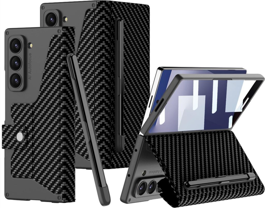 Hülle für Samsung Galaxy Z Fold 7 Leder Schutzhülle Eingebauter Bildschirmschutz mit Stiftschlitz Kohlenschwarz