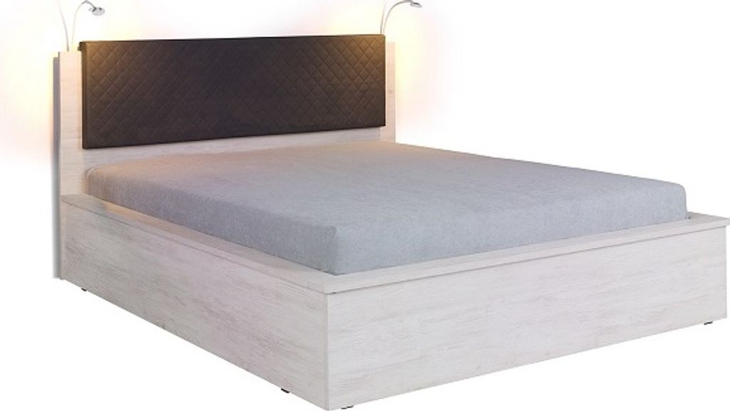 FURMEB24 | Modernes Doppelbett | DENVER 160x200 cm | Holzoptik, gepolstertes Kopfteil | Matratze & LED-Lampe inklusive