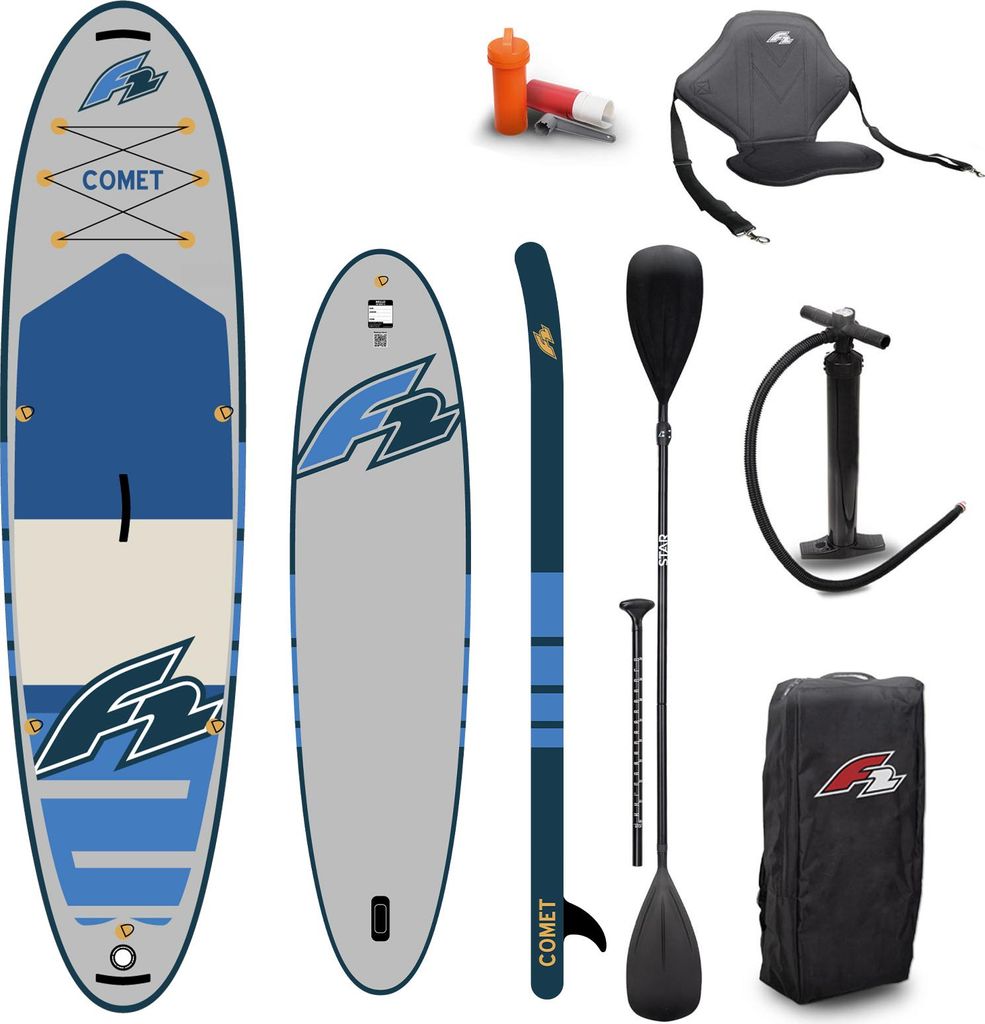 F2 Set Stand Up Paddle Board Comet Grau 10,6 + Kajak Zubehör Paket