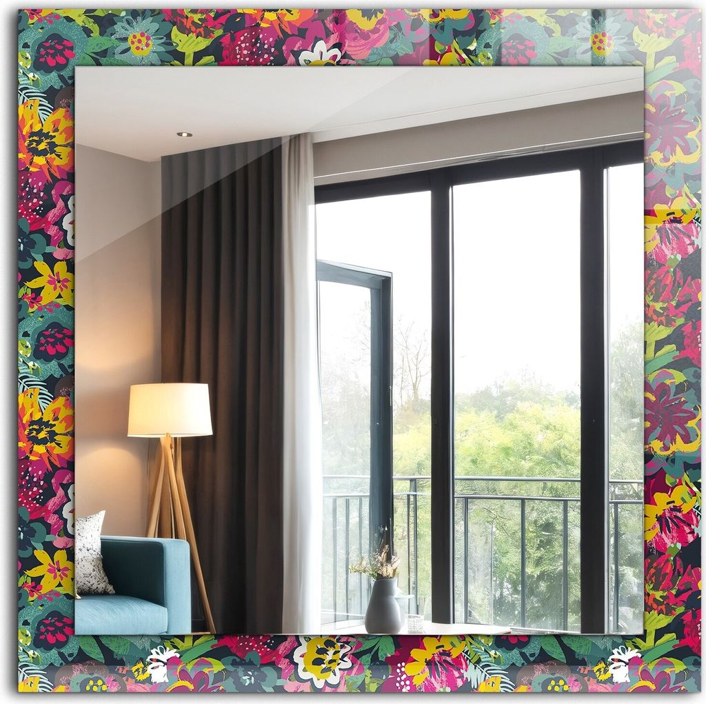 Dekorativer Wandspiegel - Bedruckter Spiegel - Motiv - 60x60 cm - Bunte Blumenmuster