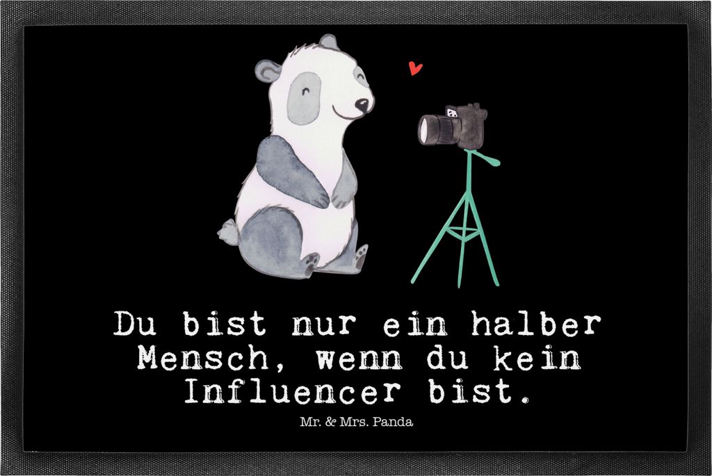 Mr. & Mrs. Panda Bodenvorleger Influencer Herz 50 x 75 cm - Schwarz - Geschenk, Schmutzmatte, Fußabstreifer, fußmatte, Fussmatte, Schmutzfangmatte