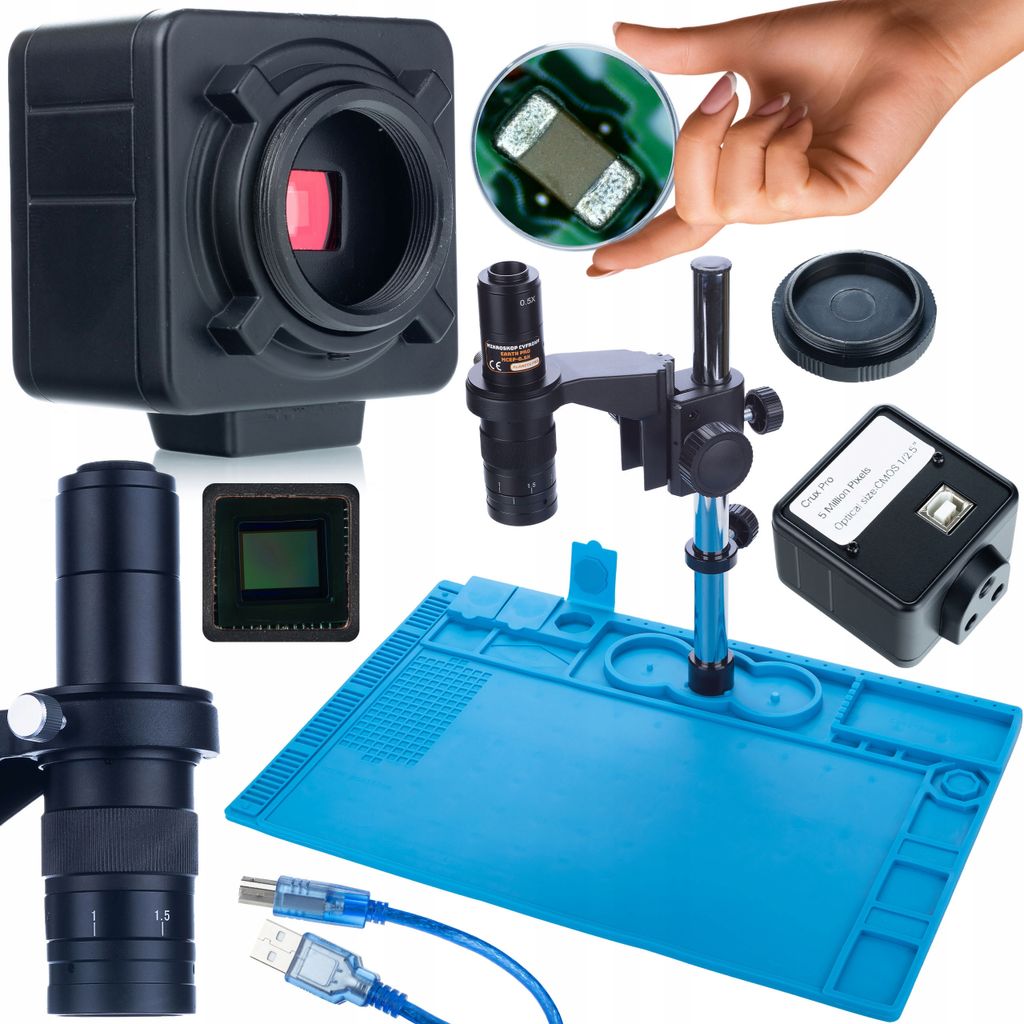 Rosfix Earth Pro MCEP-0,5X Digitalmikroskop mit Crux PRO KMCP-HDMI-USB 5-MP-Kamera und Silikonmatte mit Eisenbasis 480 x 320 mm