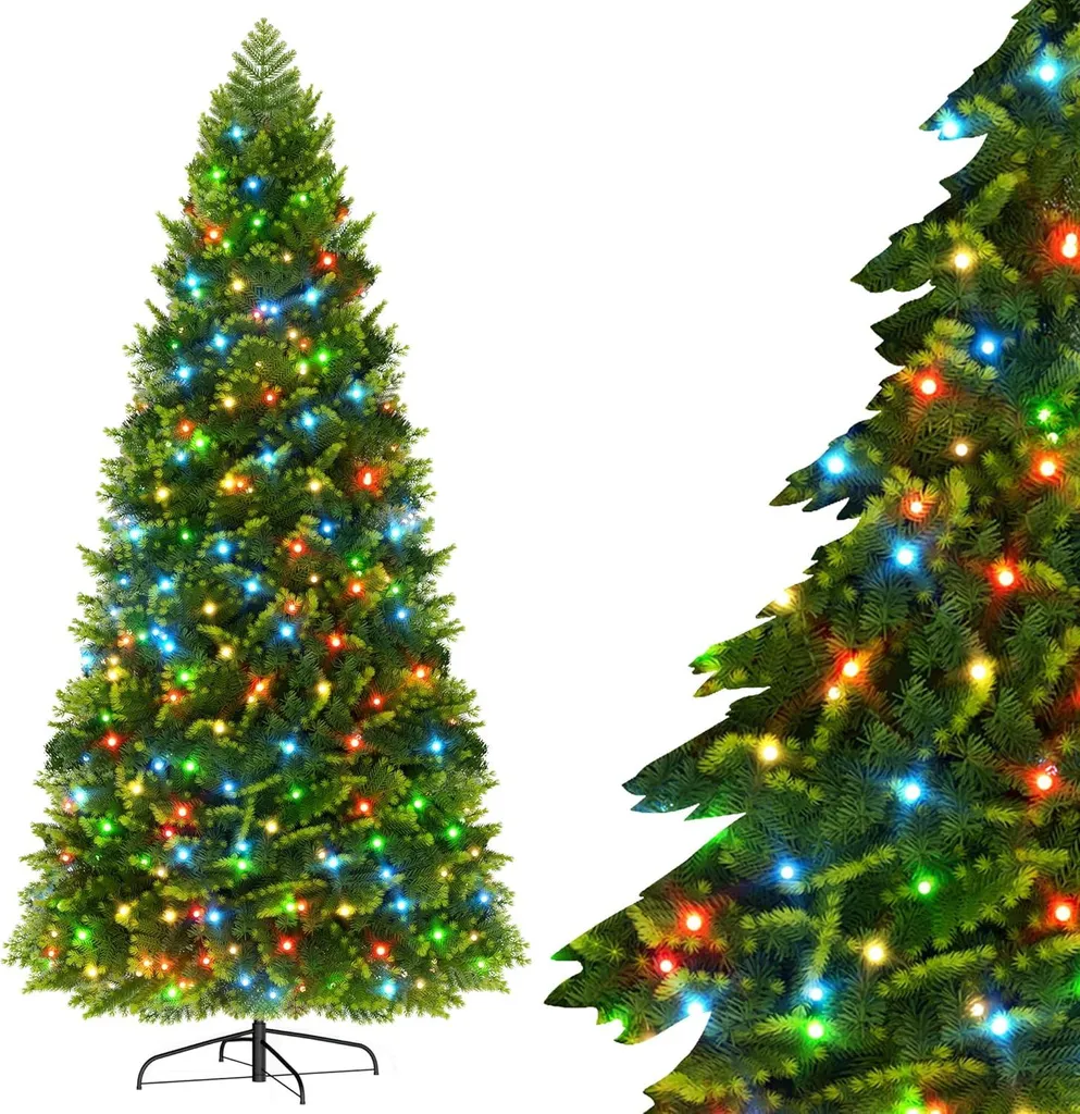 Arbre de Noël Artificiel 150cm avec LED Intégrées et Support Métallique