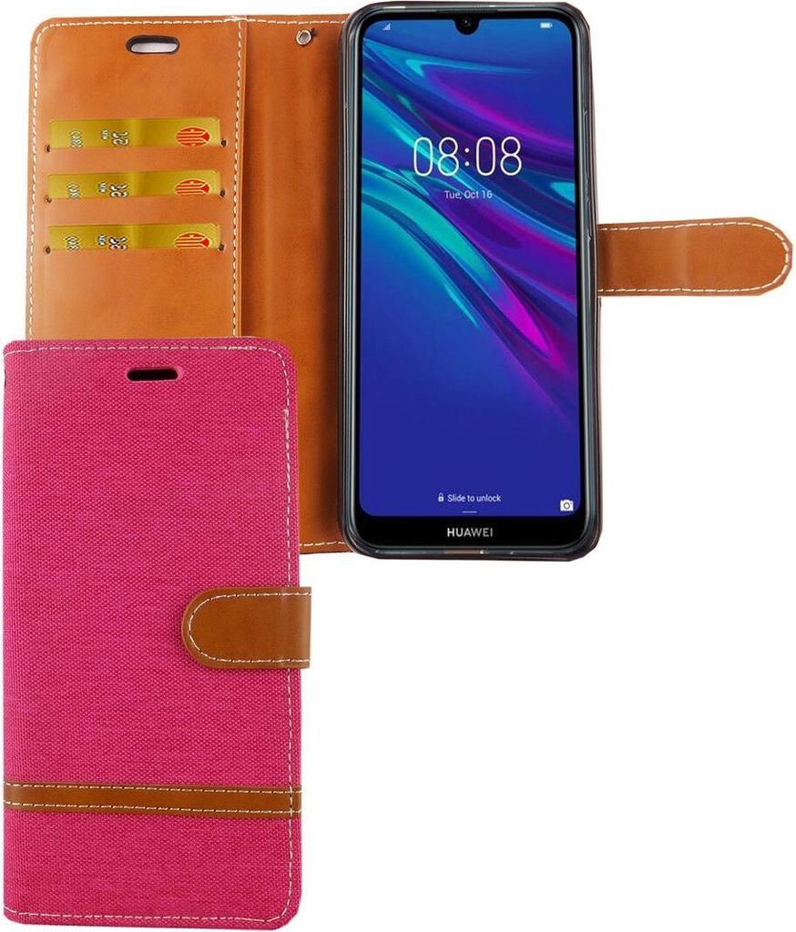 Huawei Y6 2019 Handy Hülle Schutz-Tasche Case Cover Kartenfach Etui Wallet Pink