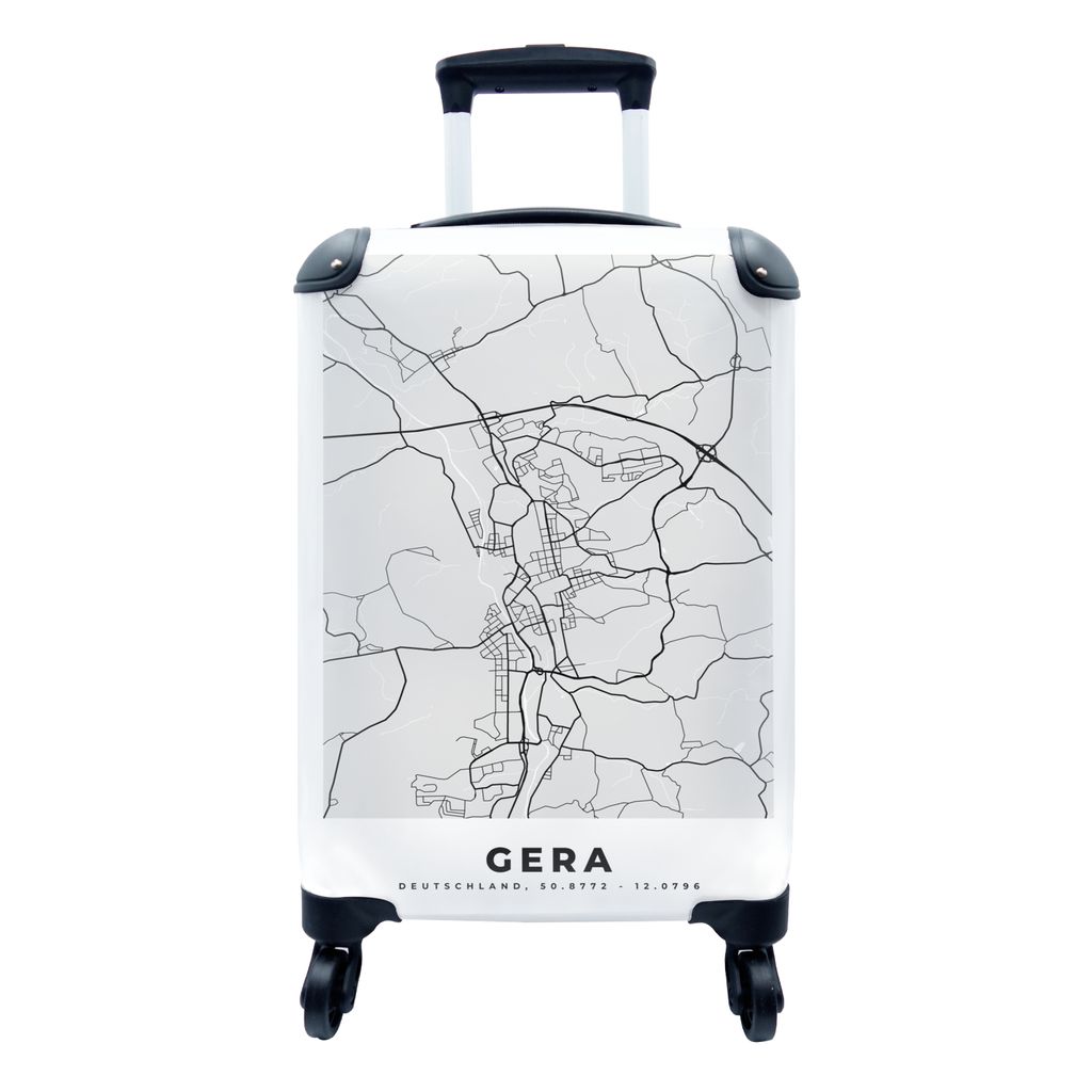 MuchoWow Koffer Handgepäck Trolley Rollkoffer Kleine Reisekoffer mit 4 Rollen - Karte - Gera - Deutschland - Stadtplan - Karte - Cabin Size < 55...