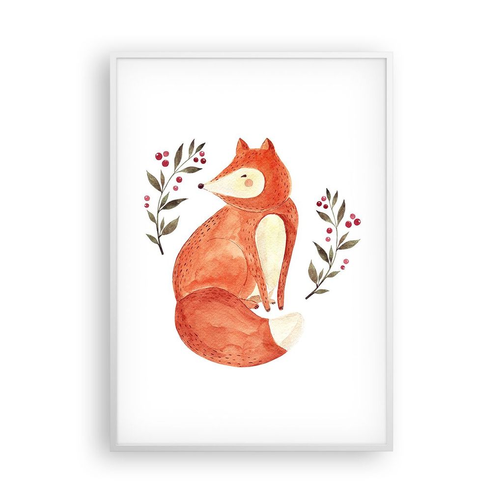 Gerahmtes Poster - Weißer Rahmen - Nov Illustration Fuchs - 70x100 cm - Wand Bild - Wanddeko - Wandbilder - Kunstposter - Wandposter - Bilderrahme...