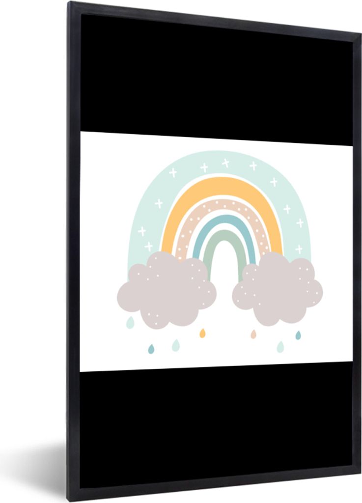 MuchoWow Gerahmtes Poster Regenbogen - Wolken - Regen - Kinder - Pastell 40x30 cm - Poster mit Schwarzem Bilderrahmen Wandposter Rahmen Foto Bild...