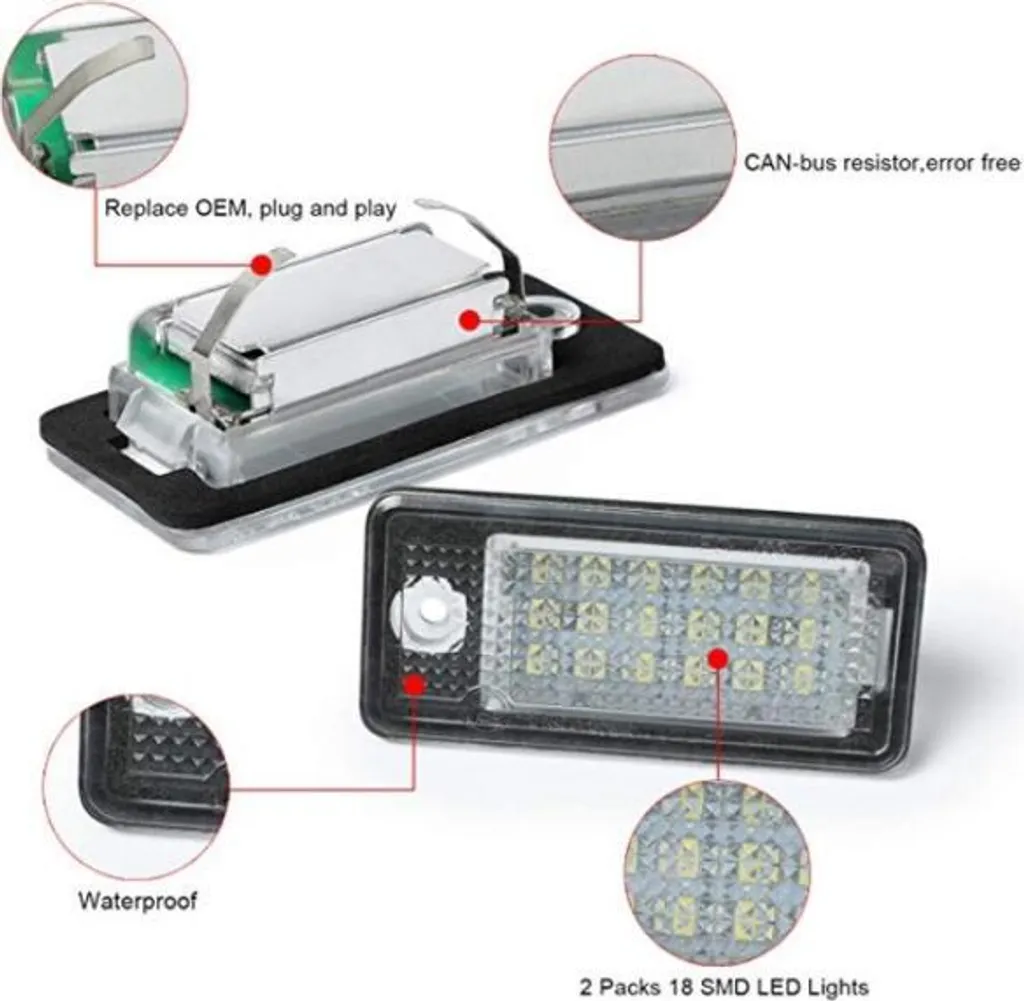 Kit 2 Moduli LED Recambo Per Targa, Compatibile Con Audi A6 C6 (2004-2011), Luce Bianca 6000K