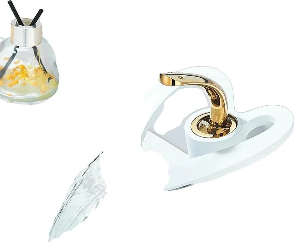Robinet de lavabo blanc et or au design contemporain chic - Modèle K72