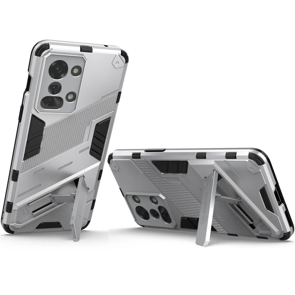 Custodia OnePlus Nord 2T 5G Con Supporto - Antiurto, Doppio Strato TPU/PC, Bumper Rigido, Grigio