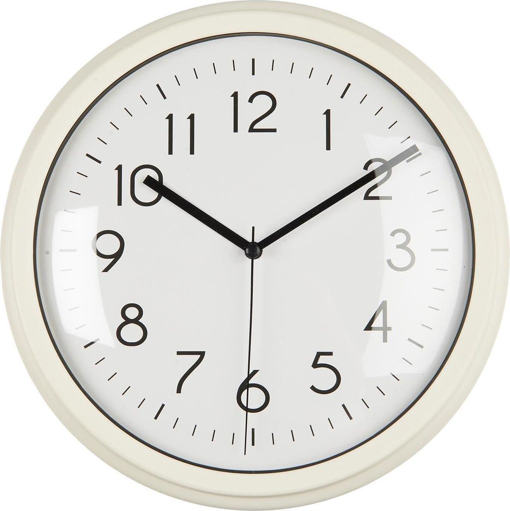 LS-LebenStil Retro Wanduhr Creme Weiß 26cm Kunststoff Analog Rund Vintage Küchen-Uhr Büro-Uhr große Ziffern leicht leise Wohnzimmer Flur Kinder...