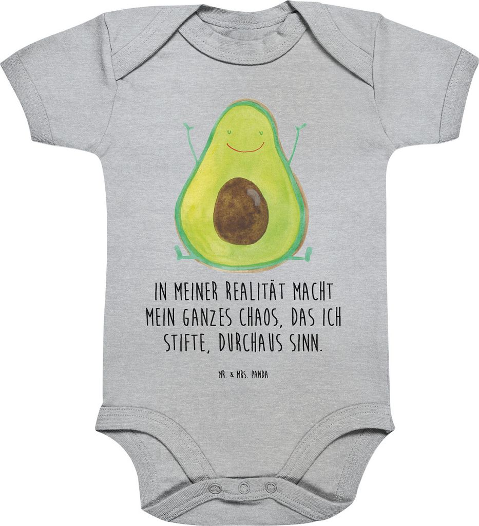 Mr. & Mrs. Panda overall baby Avocado Glücklich 3. - 6. Monat - Heather Grey - Geschenk, Chaos, Einteiler, Babybody, babykleidung body, strampelan...