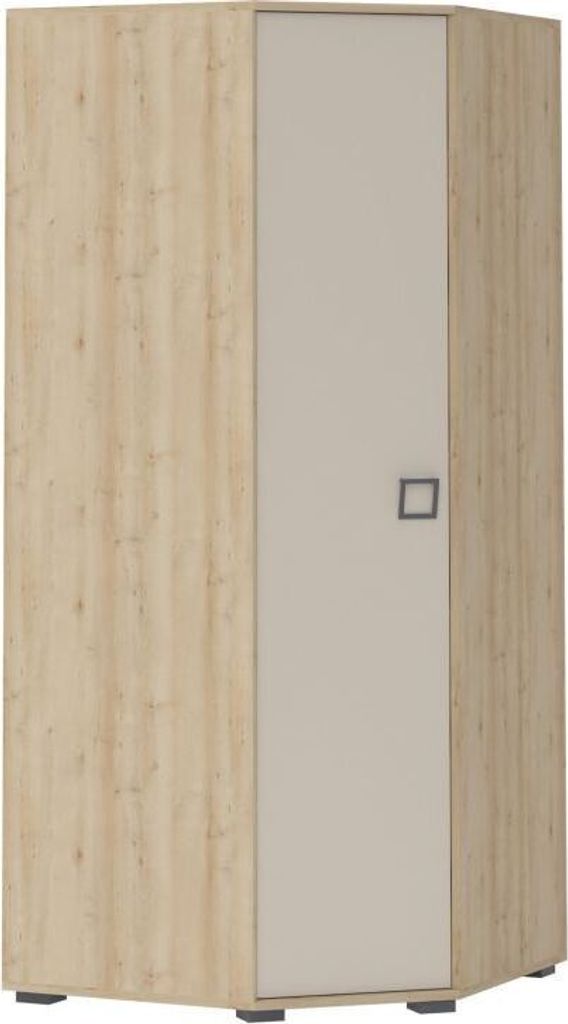 Kinderzimmer - Drehtürenschrank / Eckkleiderschrank Benjamin 15, Farbe: Buche / Creme - 198 x 86 x 86 cm (H x B x T)