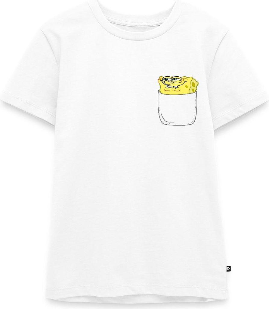 Spreadshirt SpongeBob Schwammkopf Brustmotiv Fanartikel Teenager Premium T-Shirt, 146/152 (10 Jahre), Weiß