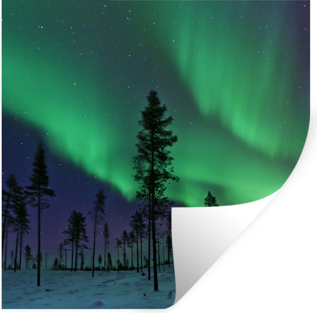 MuchoWow Wandtattoo Wandsticker Wandaufkleber Nordlichter - Schweden - Boom 30x30 cm Selbstklebend und Repositionierbar - Repositionierbar - Wass...