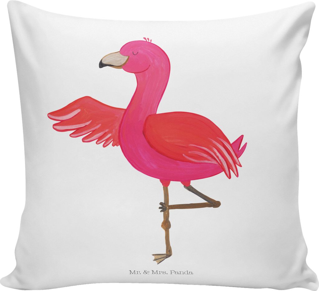 Mr. & Mrs. Panda Couchkissen Flamingo Yoga - Weiß - Geschenk, Yogi, Baum, Entspannung, Sofakissen, Namaste, Sofa Kissen, Dekokissen, Deko, zier, R...