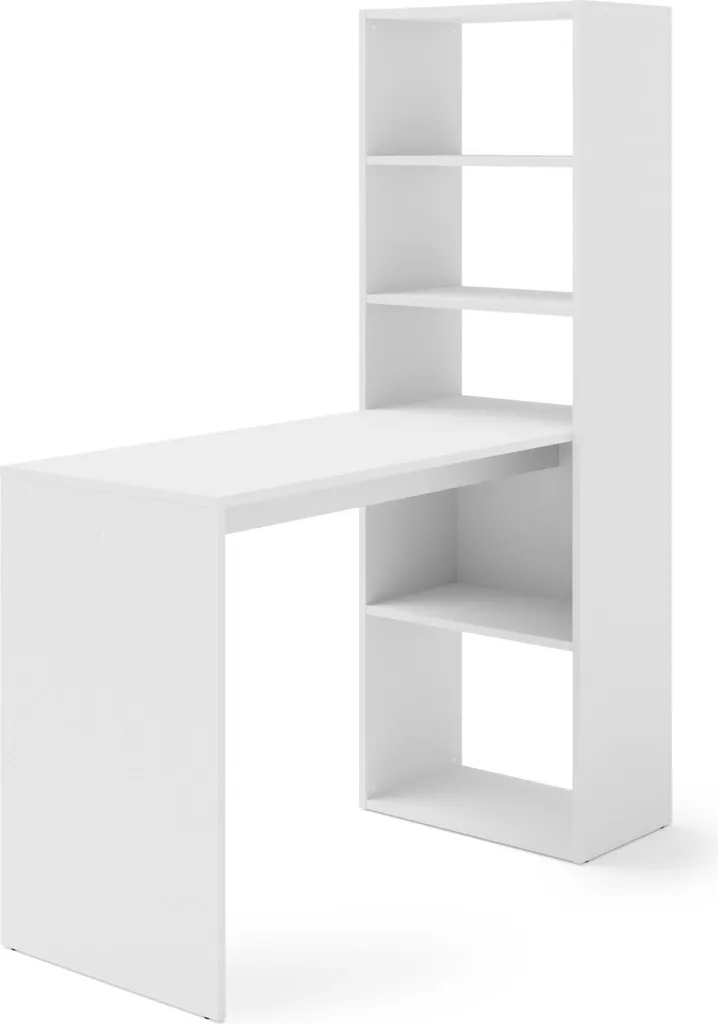 Bureau blanc mat 120cm HARMONY avec étagères de rangement intégrées Zen