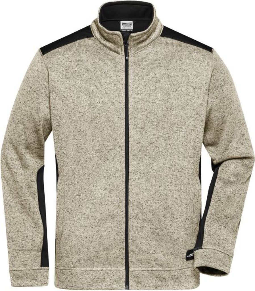 Pflegeleichte Strickfleece Jacke im Materialmix stone-melange/black, Gr. 5XL