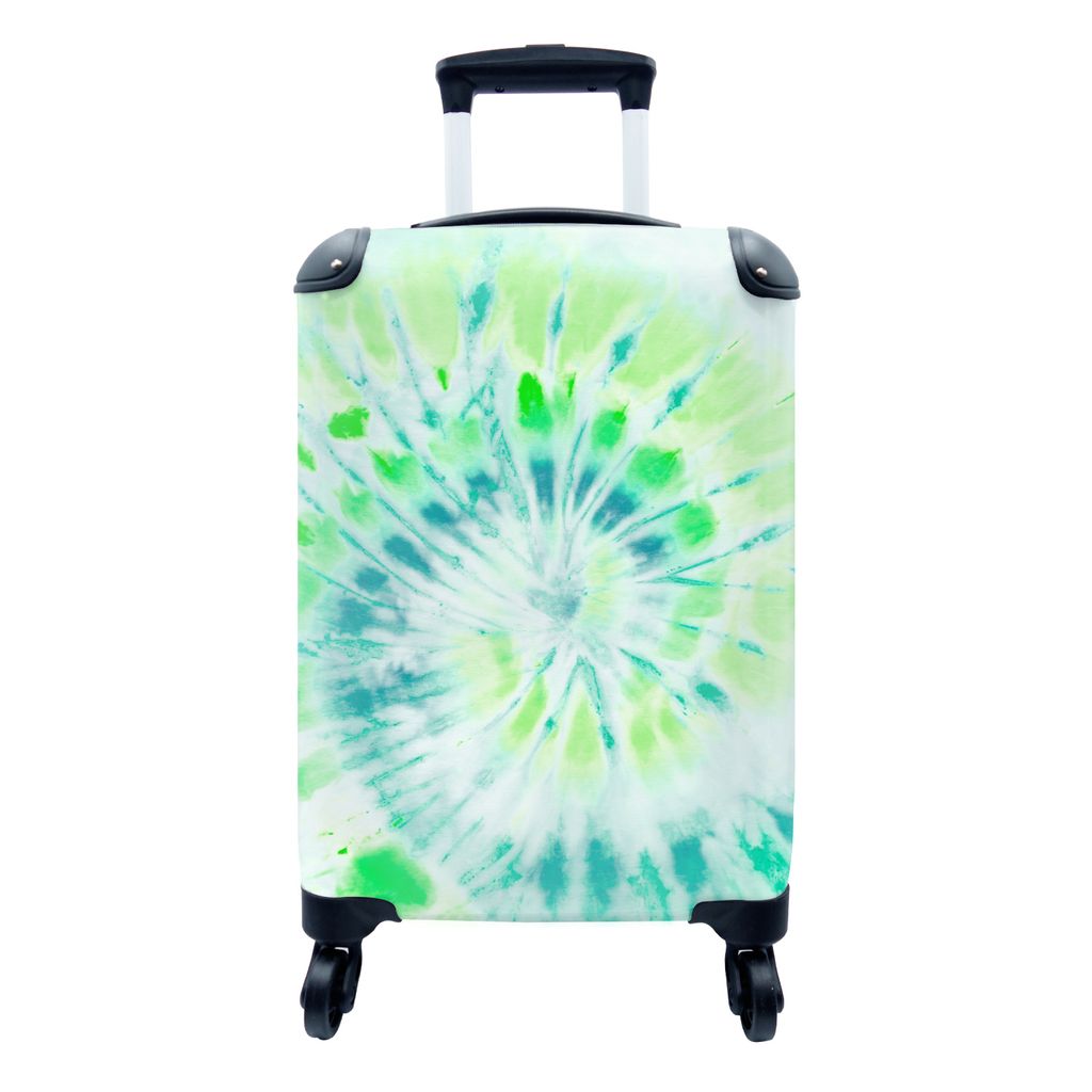 MuchoWow Koffer Handgepäck Trolley Rollkoffer Kleine Reisekoffer mit 4 Rollen - Krawattenfärbung - Grün - Blau - Cabin Size < 55x40x23 cm & 55...
