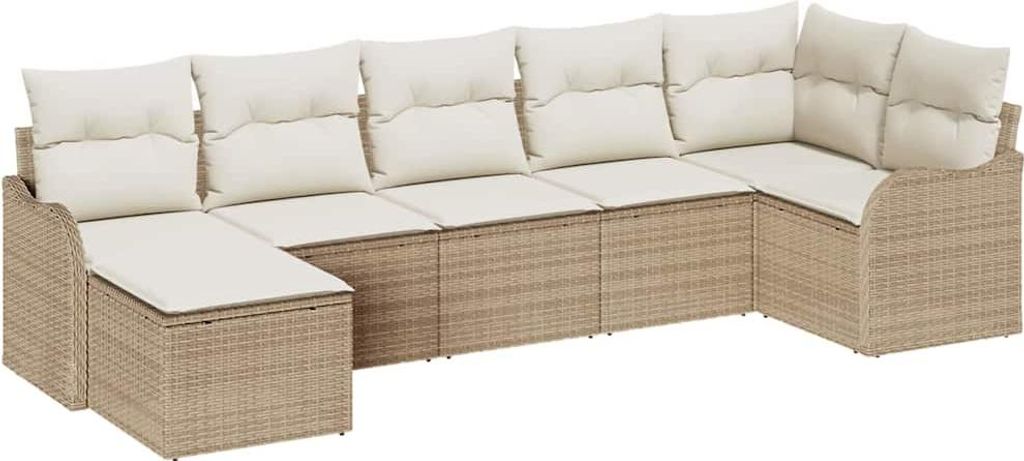 SYFAX Gartensofa-set 7 pcs Beige Poly-Rattan