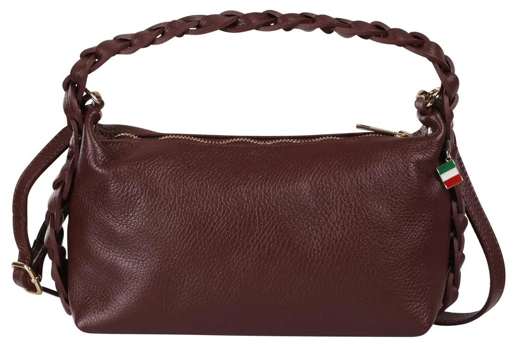 Sac bandoulière en cuir véritable bordeaux Florence, finition artisanale