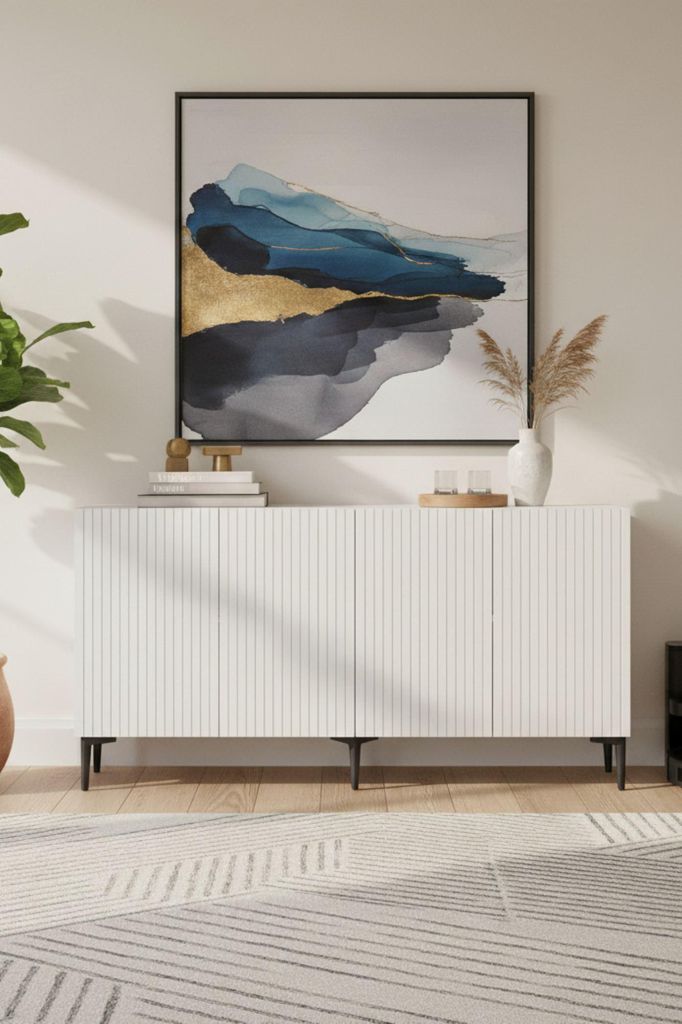 Skye Decor, Hochwertiger Konsolentisch, Weiß, 150 x 75 x 32 cm | 100% melaminbeschichtete Spanplatte, 18 mm dick | Mit zahlreichen Regalen, wandmo...