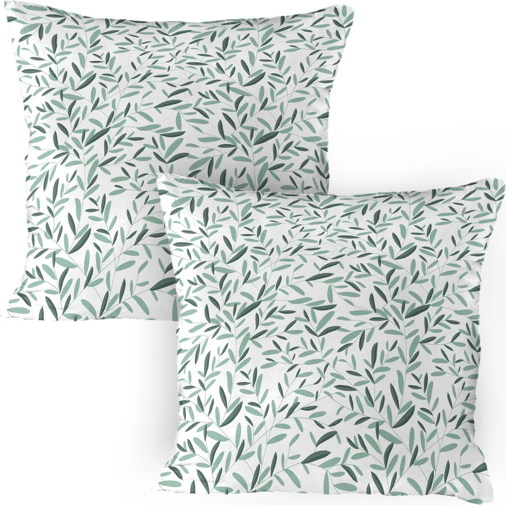 Set 2 Federe 80x80 ABAKUHAUS Foglie Natura Verde Reseda Decor