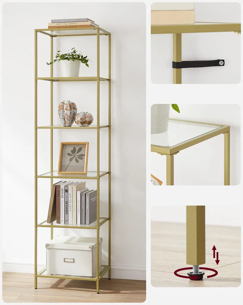 Étagère dorée luxueuse en verre trempé - Support robuste et design chic - 7