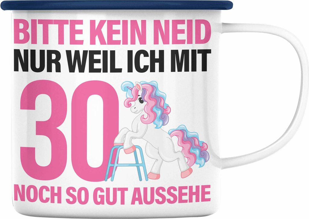 Trendation - 18. Geburtstag Emaille Tasse Geschenk Mädchen Geschenkidee Lustig Spruch 18 Geschenke Geschenkideen zum 18 Bday 18er Tochter (Blau)