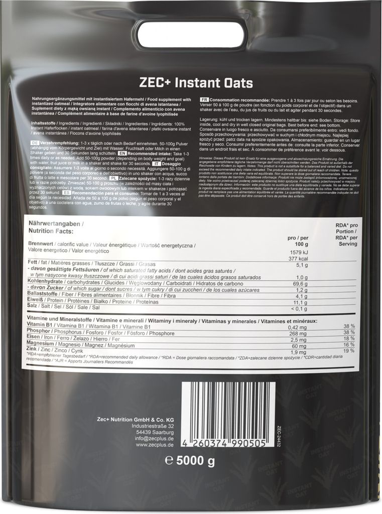 ZEC+ INSTANT OATS Hafermehl 5kg Kaufland.de