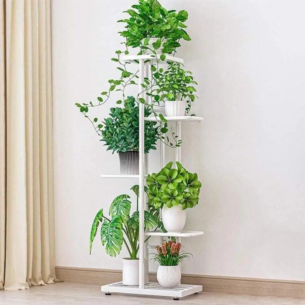 Support plantes vertical pour balcon et terrasse - Étagère 5 pots blanche