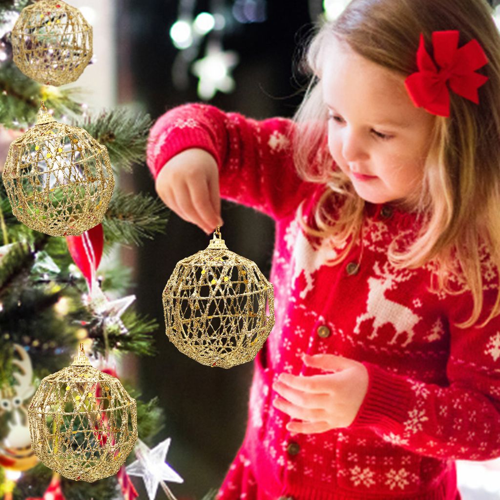6pcs Weihnachtsball mit lanyard hohlschnitzern Design runden kreative Weihnachtskugendekoration für Party