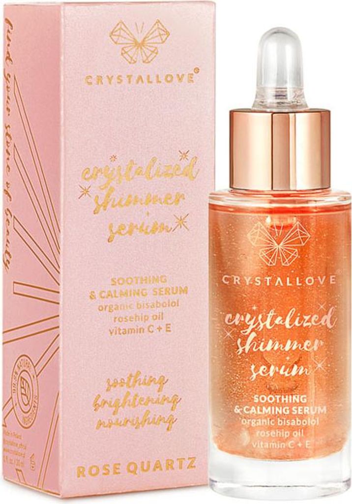 CRYSTALLOVE Rose Quartz Shimmer Serum - Gesichtsserum mit Rosenquarz und Bisabolol